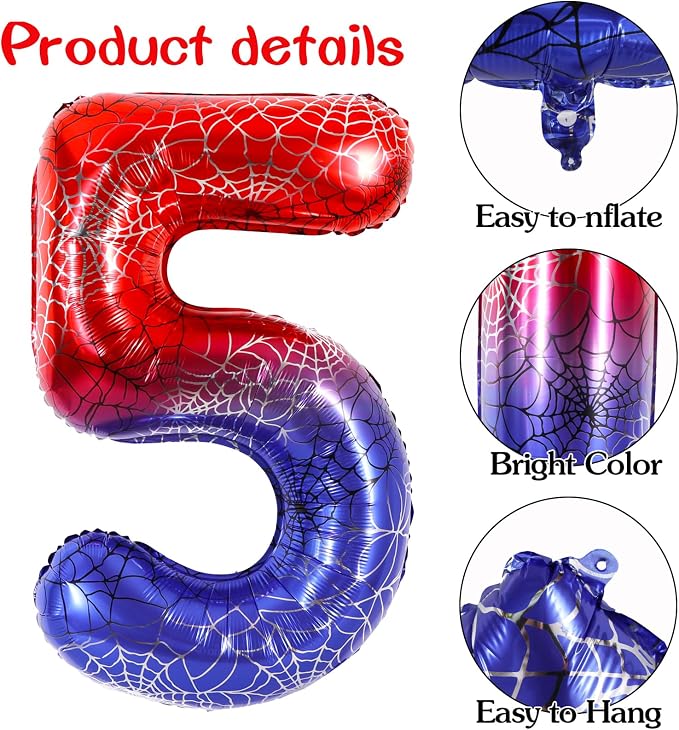 40 Inch Red Blue Number 5 Balloon - Image 3