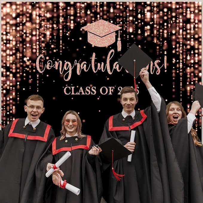 Mocsicka Class of 2026 Backdrop Rose Gold Glitter Bokeh Graduation Party - Image 9
