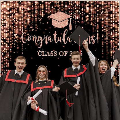Mocsicka Class of 2026 Backdrop Rose Gold Glitter Bokeh Graduation Party - Image 9