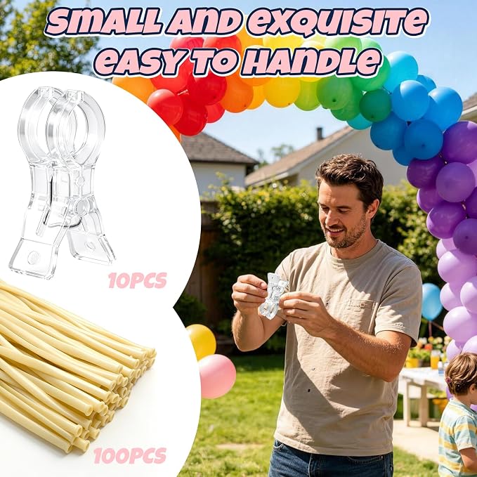 Balloon Arch Clips Set, 10 Pack 3.5 Inch Large Clips and 100 Pack 260 Long - Image 2