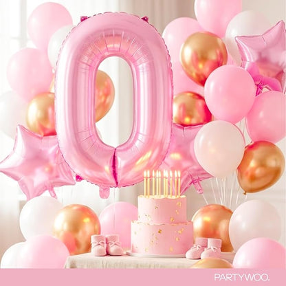 PartyWoo Number Balloons 40 Inch Pink Number 0 Kit 25pcs - Image 3