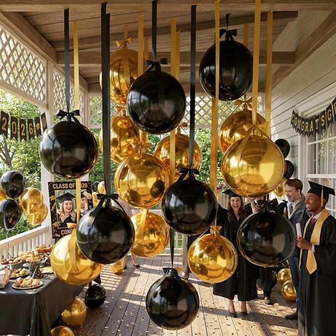 Jenaai 30 Set Black and Gold Round Foil Balloons Bulk 22 Inch 4d Metallic Giant - Image 7