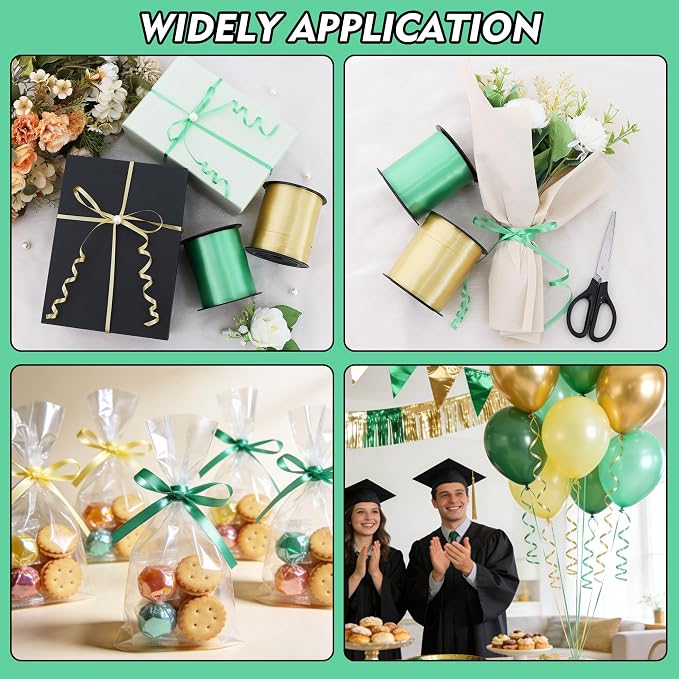 TONIFUL 500 Yards Green and Gold Curling Ribbon Balloon String | Balloon - Image 4
