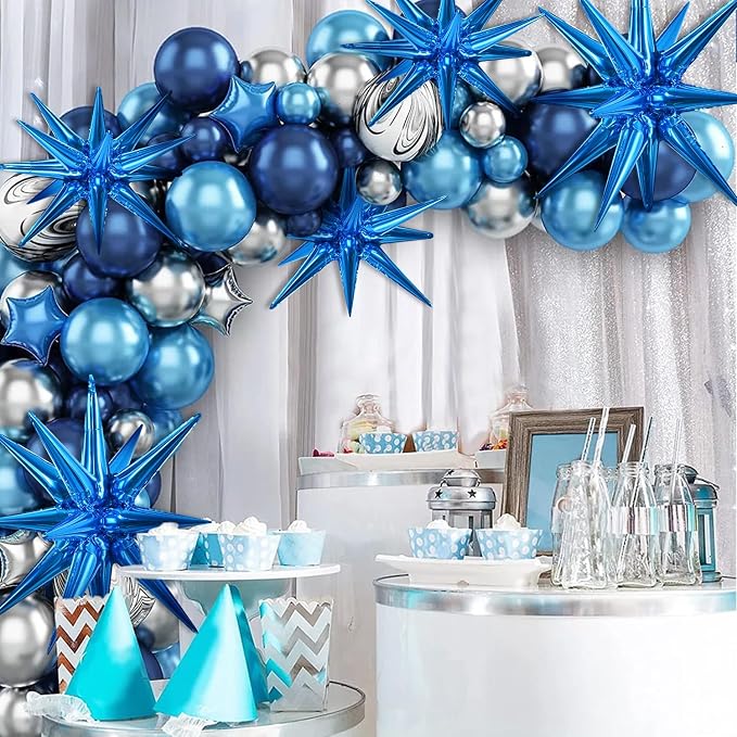 TONIFUL 8 Pcs Explosion Star Balloons Blue Foil Balloon Party Decorations | 2 - Image 5