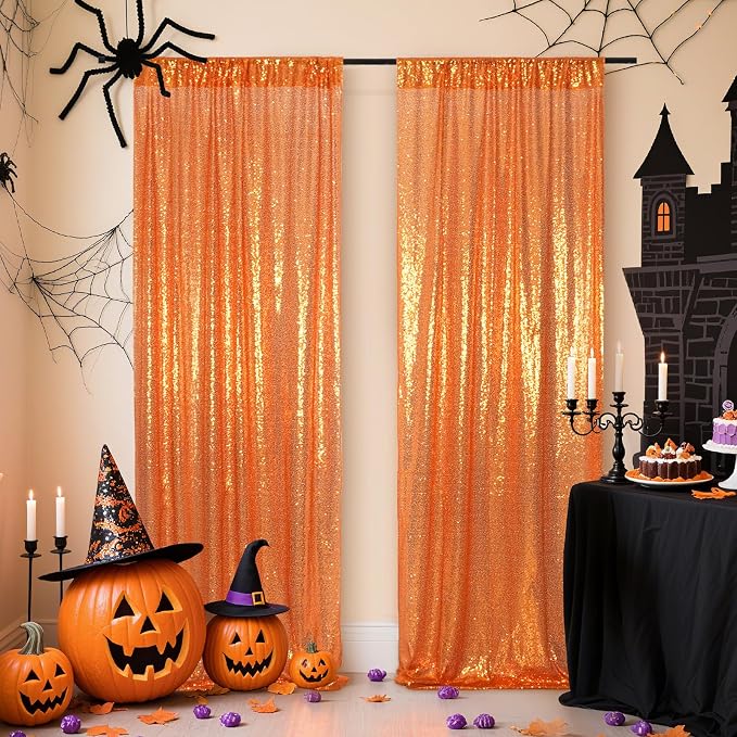 Poise3EHome Orange Sequin Backdrop Curtains, 4 Panels 2FTx8FT Glitter Background - Image 6