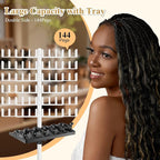 Braiding Rack with Tray, 144 Pegs Height Adjustable, 2-side Hair Extension Holder, Hair Stand with Stylist Hair Braiding Tools for Salon, Home, Travel (White)