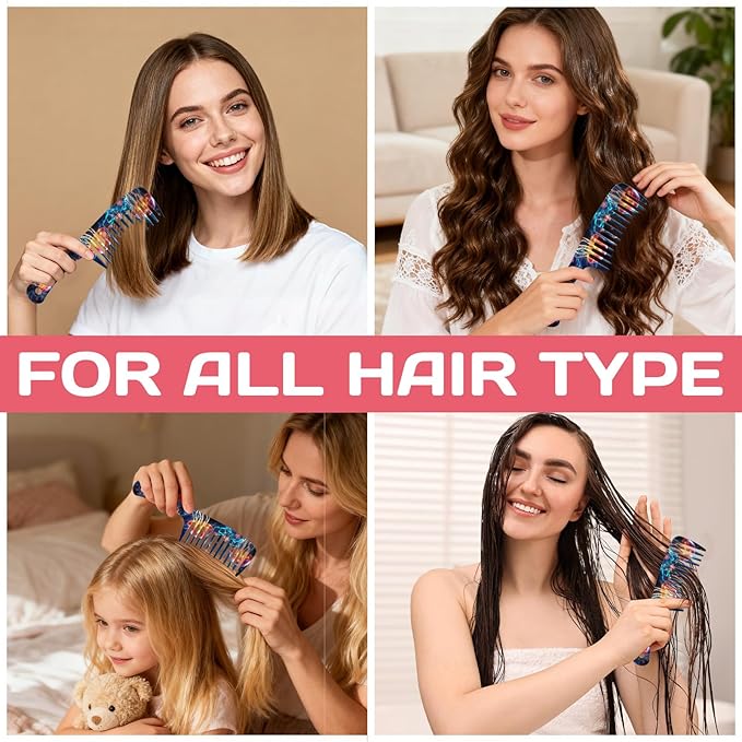 Wide Tooth Comb,Effortless Tangle Removal for Curly, Wet, Long Hair Wet,Cute Aesthetic Design for Women Men and Girls (Blue-17)