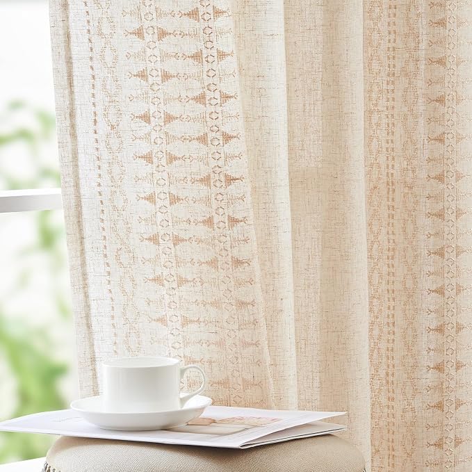 jinchan Boho Curtains for Bedroom Linen Blend Boho Curtains 96 Inches Long 2 by JINCHAN