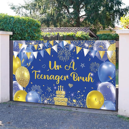 Blue Gold Ur A Teenager Bruh Banner Backdrop Photography Background Hanging - Image 5