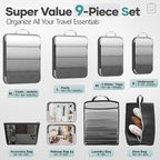Veken 9/11 Set Compression Packing Cubes for Travel Essentials,Compressible Expandable Large Luggage Suitcase Organizer Bags for Clothing,Durable Space Saver Storage Bags with Toiletry Bags(Black)