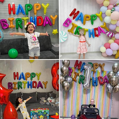 Rainbow Happy Birthday Balloon Banner, 16 Inch Foil Mylar Happy Birthday - Image 8