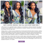 Lemoda Full 13x6 Lace Frontal Virgin Human Hair Wigs 210% Body Wave 15A 18Inch 13x6 HD Transparent Full Lace Front Wig Invisible Lace Tiny Knots