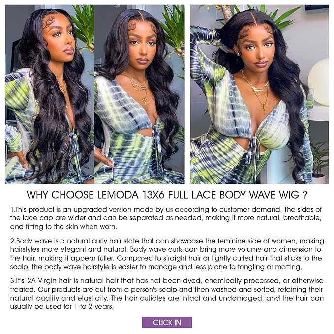 Lemoda Full 13x6 Lace Frontal Virgin Human Hair Wigs 15A Body Wave Full 13x6 HD Transparent Lace Front Wigs 210% 20Inch Brazilian Pre Plucked With Baby Hair