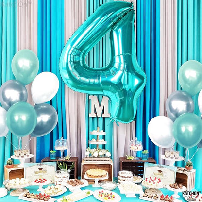 KatchOn Aqua Blue Number 4 Balloon 40 Inch | Mermaid Number 4 Balloon - Image 3