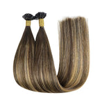 YoungSee Ombre K Tip Hair Extensions Real Human Hair Balayage Brown with Caramel Blonde Natural Hair Extensions Ktips Human Hair for Women 14In 1G/S 50G