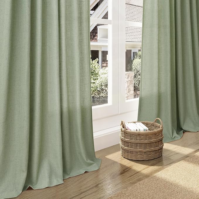 Sheer Light Sage Linen Curtains 102 Inches Long Rod Pocket Back Tab Drapes 2 - Image 6