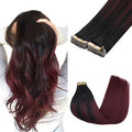 GOO GOO Tape in Hair Extensions Human Hair, 1/99 Balayage Jet Black to Red, 14inch 100g 40pcs, Skin Weft Seamless Invisible, Silky Straight with Thick Ends, Remy Human Hair