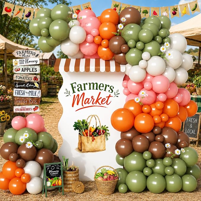 Farmers Market Balloon Arch Garland Kit Sage Green Dusty Pink Brown Orange by Paeyeq