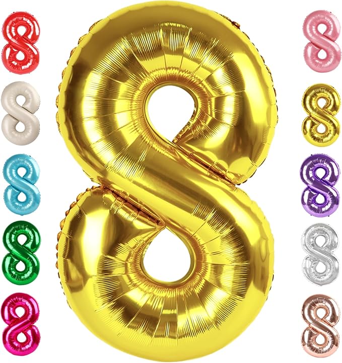 Number 8 Balloon Birthday Decorations, 40In Gold Balloons by Mluchee