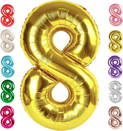 Number 8 Balloon Birthday Decorations, 40In Gold Balloons by Mluchee