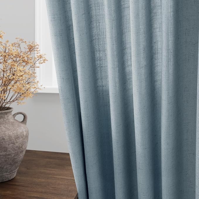 Light Blue Linen Curtains 80 Inches Long 2 Panels Set - Image 4