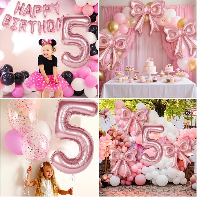 Bow Number 5 Birthday Balloons, Coquette Party Decorations Supplies - Image 4