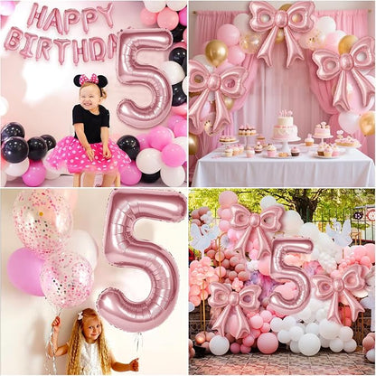 Bow Number 5 Birthday Balloons, Coquette Party Decorations Supplies - Image 4