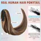 Hairro Claw Clip In Ponytails 100% Real Human Hair Ponytail Hair Extensions Jaw On Ponytail Extensions Jaw/Claw Clips Pony Tail Hairpieces For Women 16 Inch 105g #4P27 Medium Brown Mix Dark Blonde