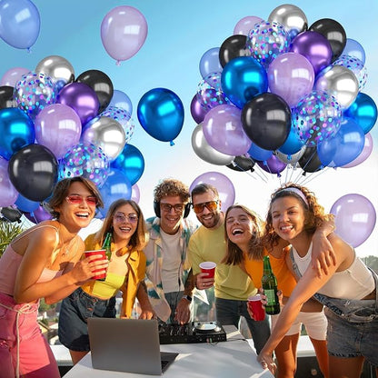 Outer Space Balloons, 12 Inch Metallic Black Purple Blue and Silver Confetti - Image 8