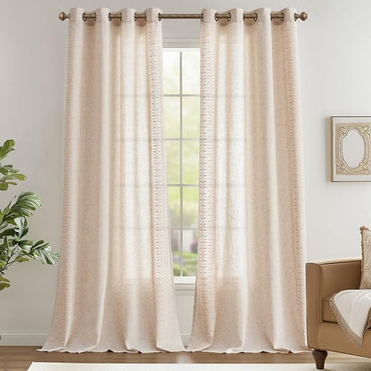 jinchan Boho Curtains for Bedroom Linen Blend Boho Curtains 96 Inches Long 2 - Image 2