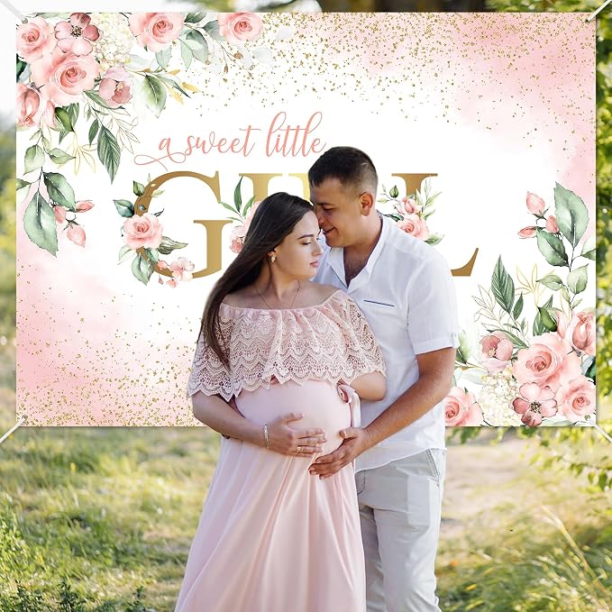 Avezano Girl Baby Shower Backdrop Pink Floral Sweet Baby Baby Shower Banner A - Image 4