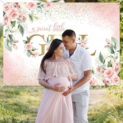 Avezano Girl Baby Shower Backdrop Pink Floral Sweet Baby Baby Shower Banner A - Image 4