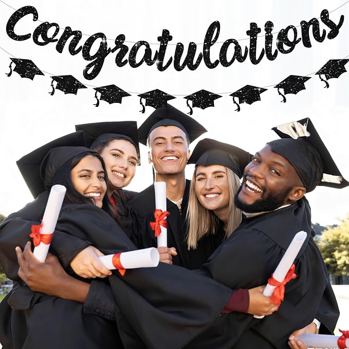 Black Glitter Congratulations Banner, 2026 Graduation Party Decorations Grad - Image 6