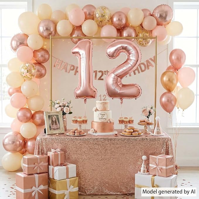 Rose Gold Number 12 Balloon 40 Inch, Stunning Blush Foil - Image 3