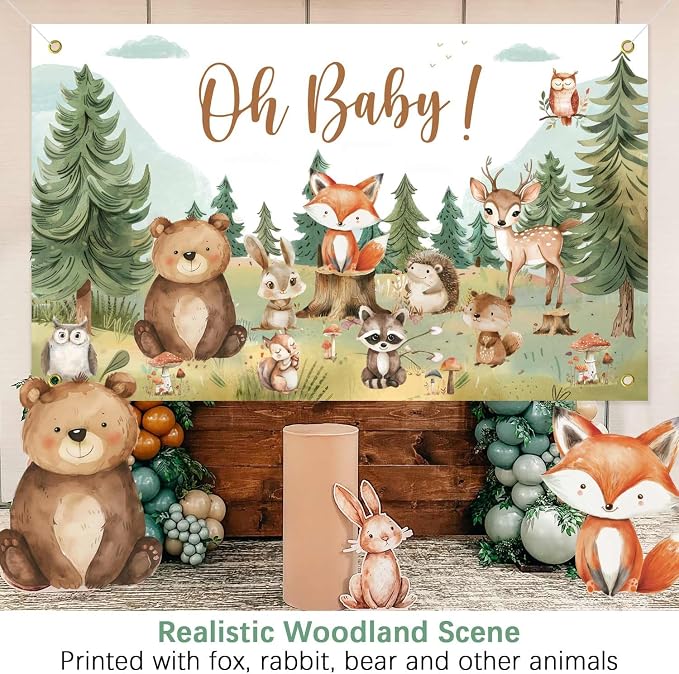 Woodland Baby Shower Decorations Backdrop Banner | Large Size 3Ft x 5Ft - Image 7