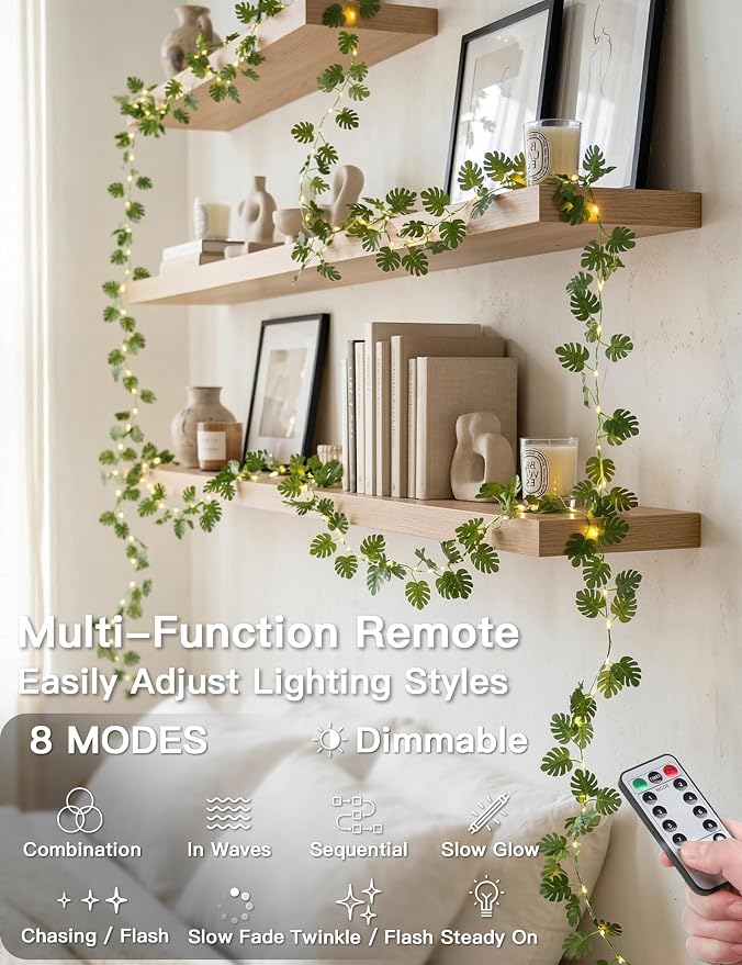 33FT Monstera Vines with Lights Battery & USB Powered Copper Wire | 100Led - Image 3