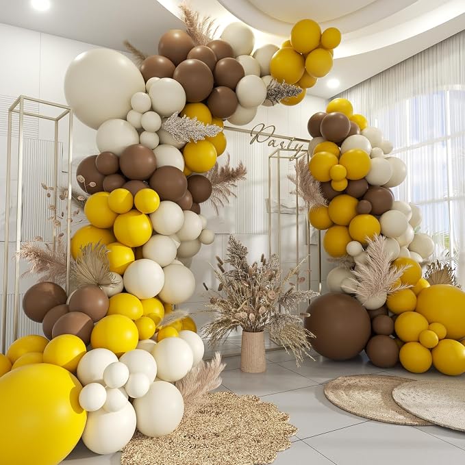 Yellow Brown White Balloon Garland Arch Kit by MOXMAY
