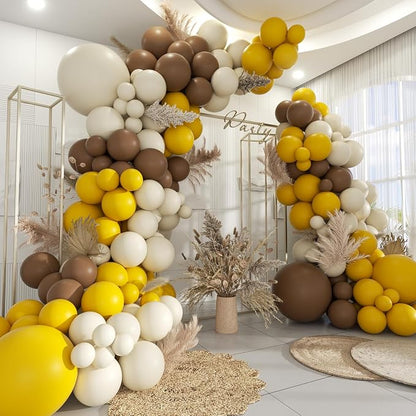 Yellow Brown White Balloon Garland Arch Kit by MOXMAY