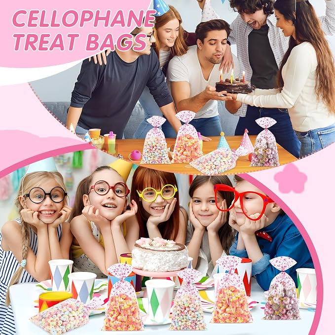 COQOFA 100 Pcs Pink Star 5"X11" Gift Wrap Cello Cellophane Treat Bags Clear - Image 7