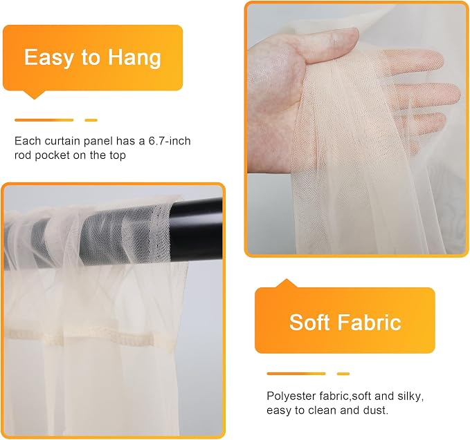 Tulle Backdrop Curtain with Lights Sheer Champagne Curtain Backdrop 20x10ft | - Image 3