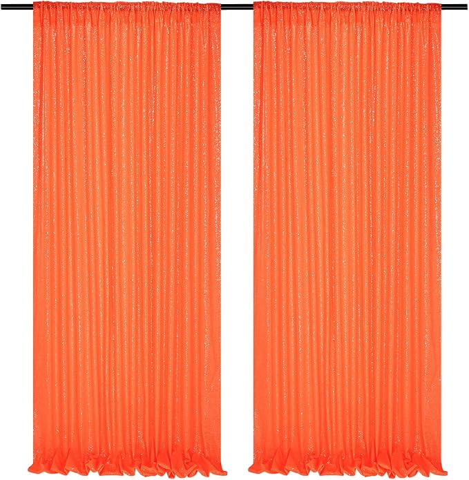 Orange Sequin Backdrop Curtains, 2 Panels 4FTx8FT Orange Curtain Backdrop by SoarDream