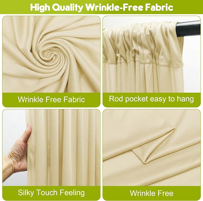 Beige Backdrop Curtain for Wedding Parties Backdrop Drapes 10x10FT | Wrinkle - Image 4