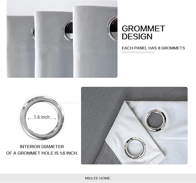 MIULEE Velvet Curtains Greyish White 52 x 90 Inch Length Set of 2 | Grommet - Image 2