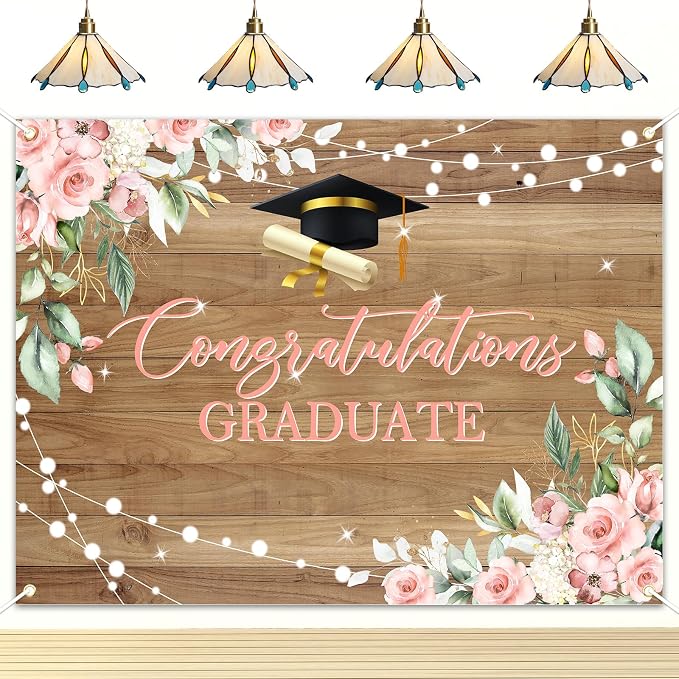 8 x 6 ft Rustic Wood Graduation Banner Congratulations Graduate Party by AVEZANO