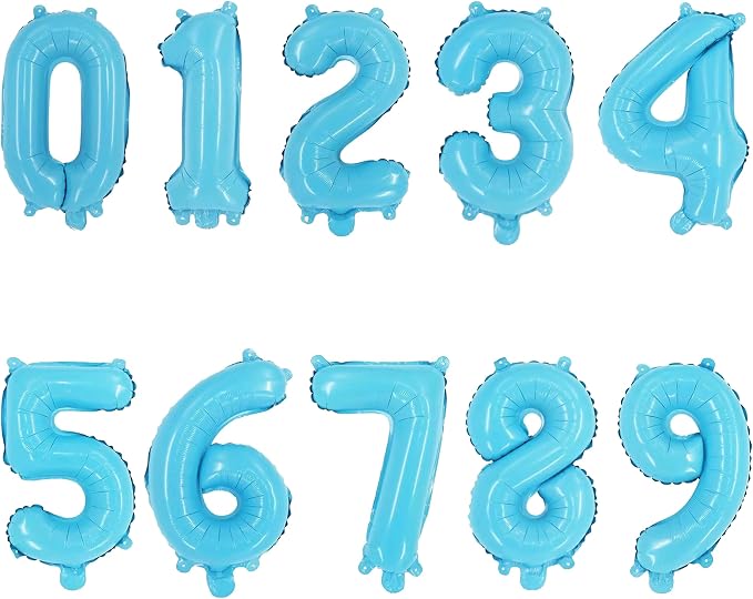2 Set 20 Pcs Number Balloons 16 Inch Baby Blue 0-9 Number Mylar Foil Balloons by Unknown