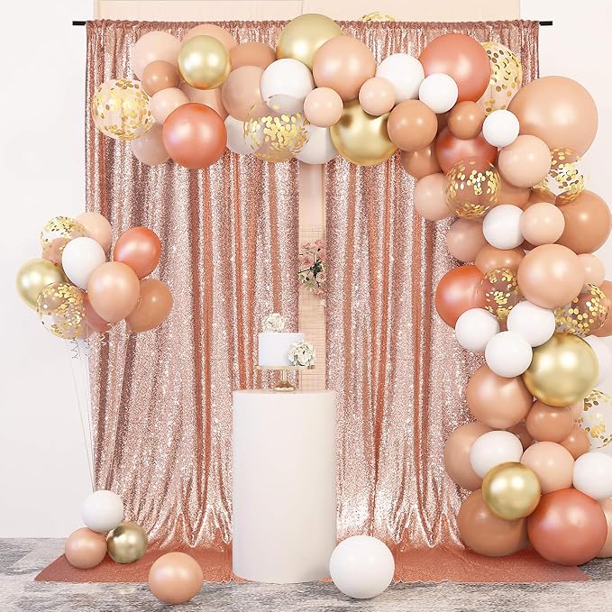 PartyDelight Rose Gold Sequin Backdrop Curtains 5x10ft 2 Sparkly Panels | 4 - Image 9