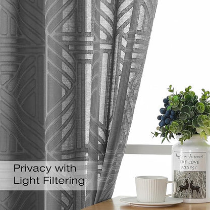 Simplebrand Grey Sheer Kitchen Curtains 36 Inch Length Tier Curtains 2 Panels - Image 2