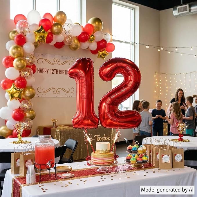 Red Number 12 Balloon 40 Inch, Foil Numeral - Image 3