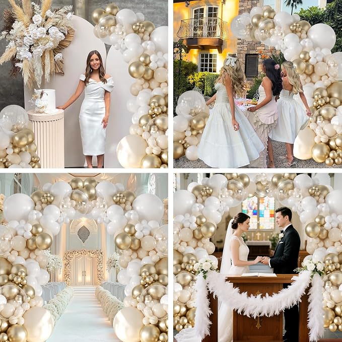 White and Gold Balloon Garland Arch Kit 132Pcs Metallic gold Ivory white Cream - Image 4