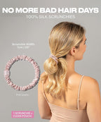 SUNDAYSILKS™ Luxurious Mulberry Silk Scrunchies for Women & Girls | No-Slip, Silky Hair Ties for Natural, Curly, Thin or Thick Hair | Gentle Hold for Ponytails & Sleep | Mini to Large Sizes [1 Pack]
